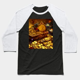 Gold Coins in Dungeon Dragon Treasure Chest Fantasy Art Baseball T-Shirt